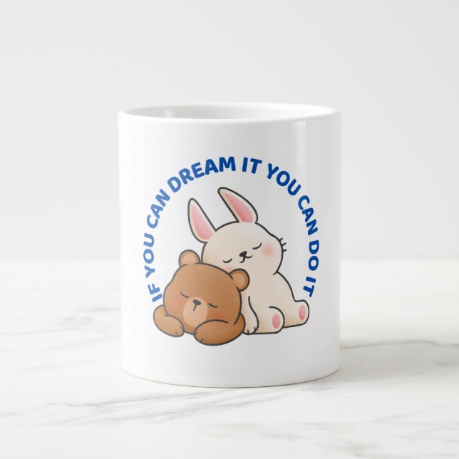 Conejo blanco marrón y taza de oso (Frente)