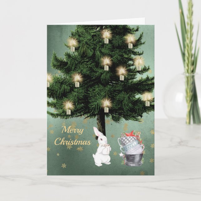 Conejo blanco vintage árbol de Navidad (Anverso)