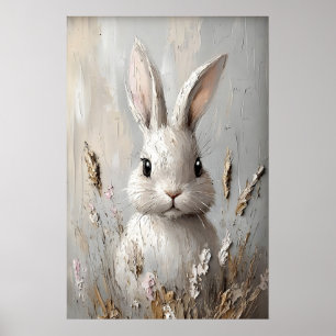 Conejo Bunny Flor Boho Impresión de Retrato, Pascu