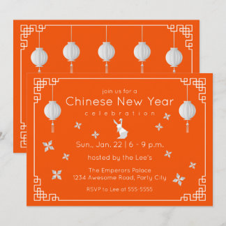 Conejo chino de año nuevo con origami, invitación