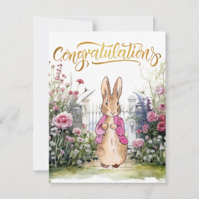 Conejo clásico con chaqueta rosa Felicidades (Anverso)