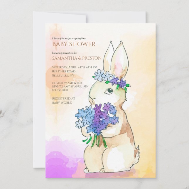 Conejo Con Invitación Baby Shower Para Flores (Anverso)