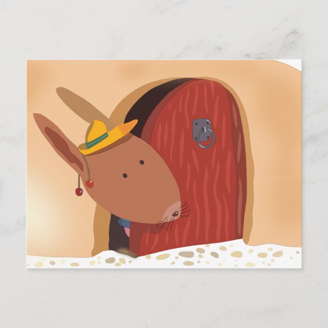 Conejo con la postal de la cereza, beige ligero (Anverso)