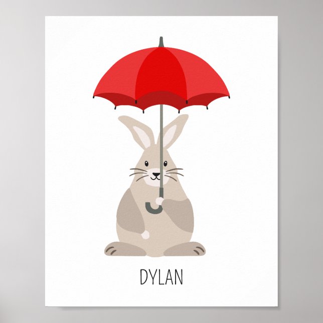 Conejo con paraguas nombre personalizado arte en l (Frente)