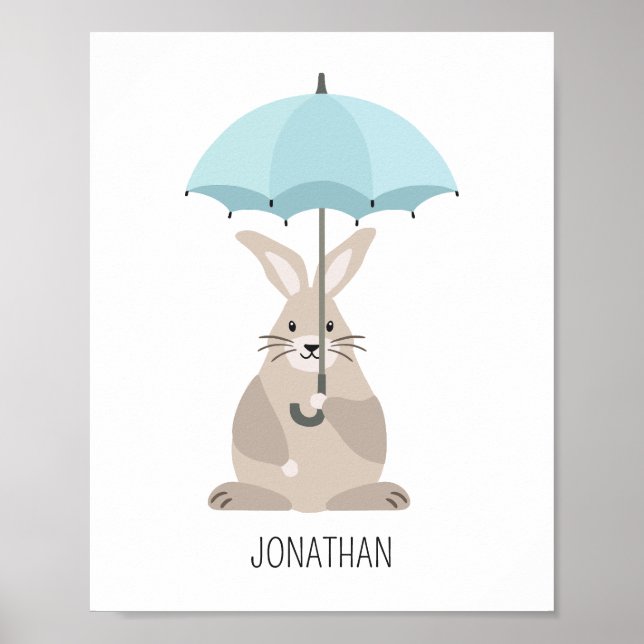 Conejo con paraguas nombre personalizado arte en l (Frente)