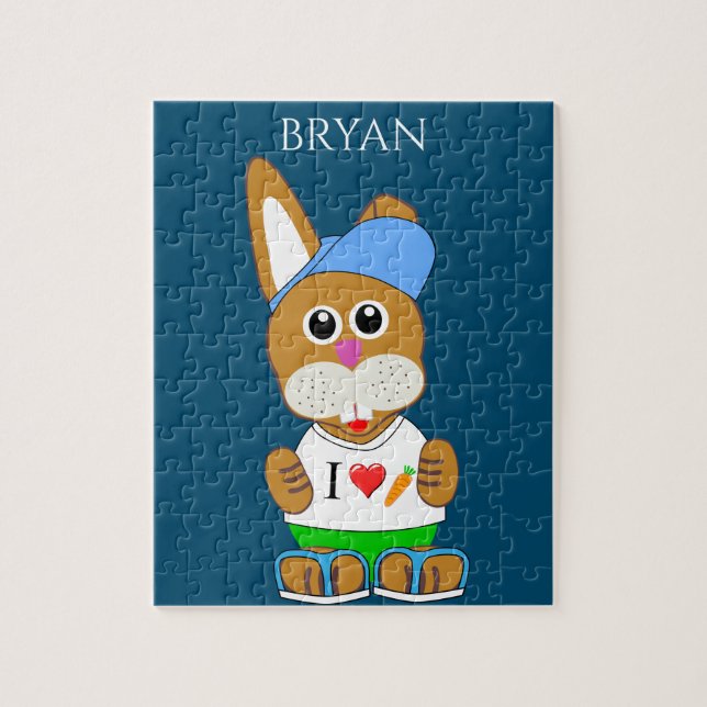 Conejo con rompecabezas gorra con el nombre del ni (Vertical)