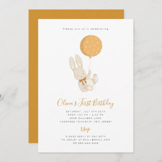 Conejo con una invitación de cumpleaños en globo