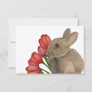 Conejo conejo conejo con tulipanes rojos Tarjeta d