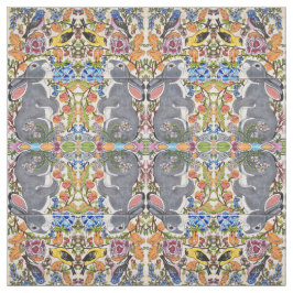 Conejo conejo conejo, flores de pájaros tela de di