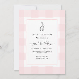 Conejo conejo conejo rosa Gingham Invitación de pr