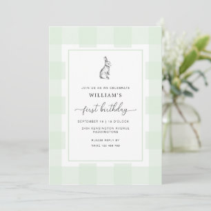 Conejo Conejo Conejo Verde Gingham Invitación de P