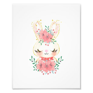 Conejo de acuarela con estampado floral Foto impre