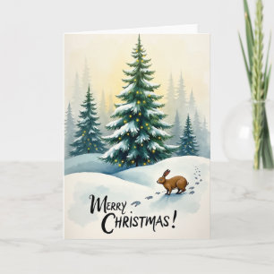 Conejo de árbol de Navidad Tarjeta de nieve