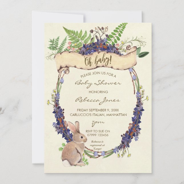 conejo de conejo neutro de invitación a ducha de b (Anverso)