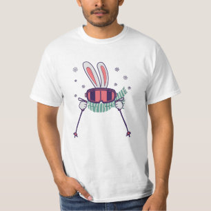 Conejo de esquí con polos de esquí, gafas de esquí