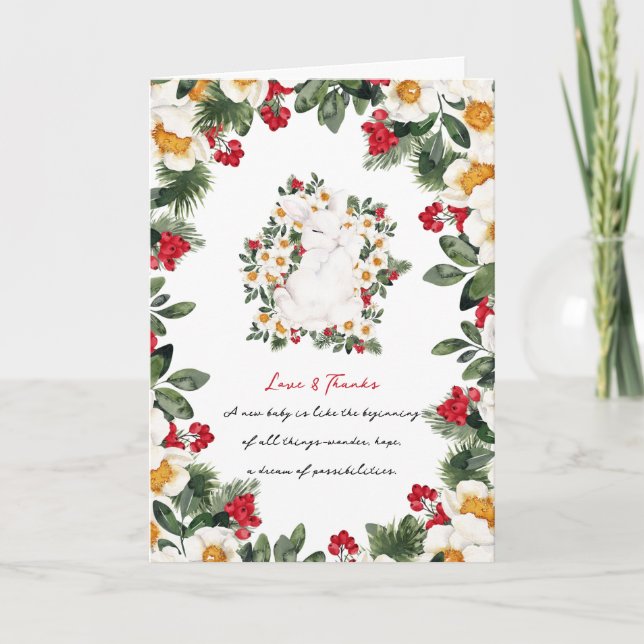 Conejo de Invierno Floral | Agradecimiento de Baby (Anverso)