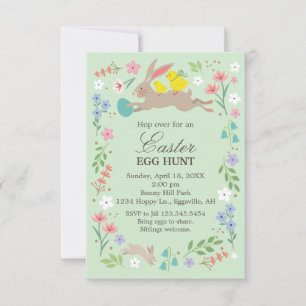 Conejo de invitación de Pascua con pollos