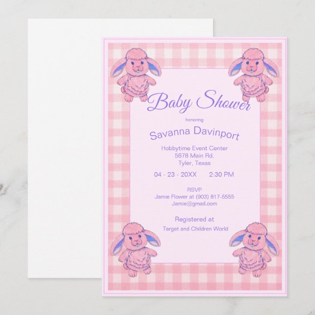 Conejo de juguetes de invitación de Baby Shower (Anverso / Reverso)