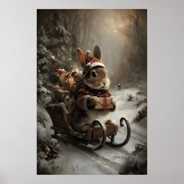 Conejo de Navidad en Trineo, Arte de Animal de Inv (Frente)