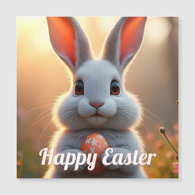 Conejo de Pascua alegre en la magia de la primaver (Anverso)