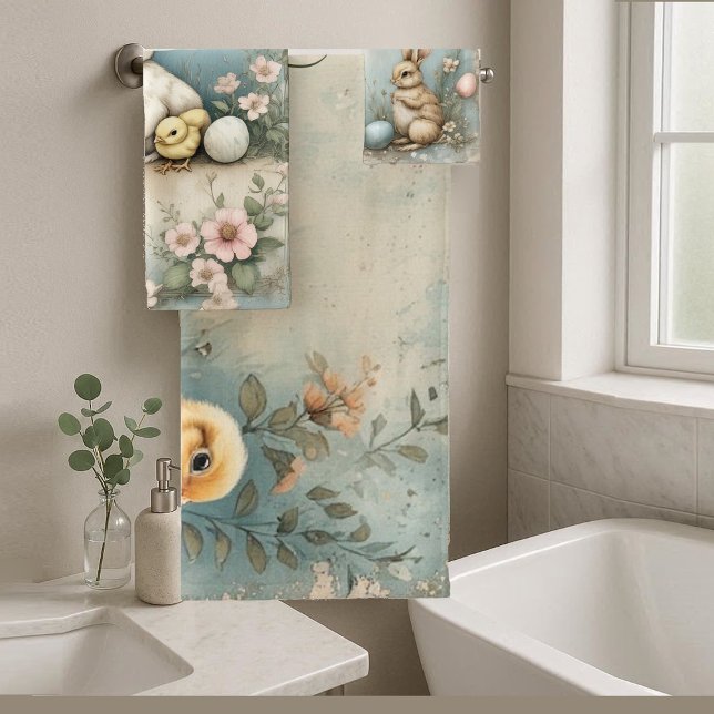 Conejo de Pascua con estilo desgastado y decoració (Shabby Chic Easter Bunny Decor Spring Cottagecore Bath Towel Set)
