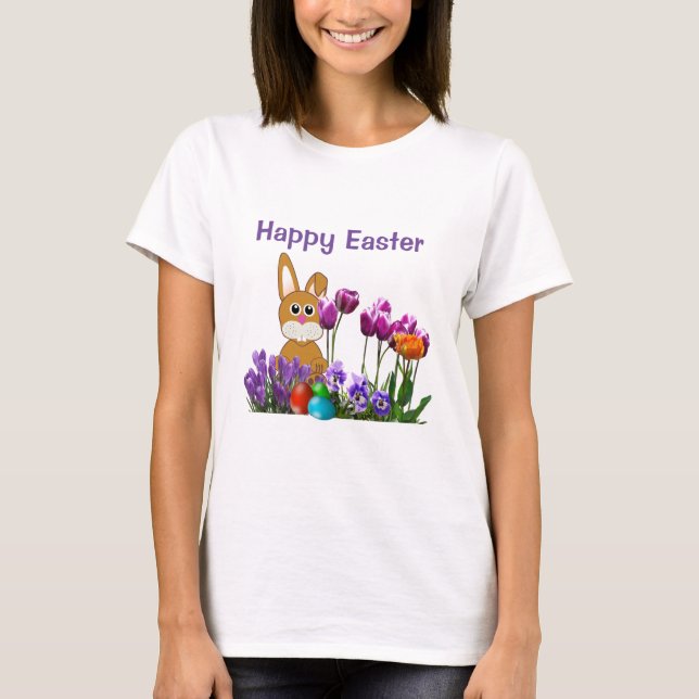 Conejo de Pascua con flores de tulipán camiseta na (Anverso)
