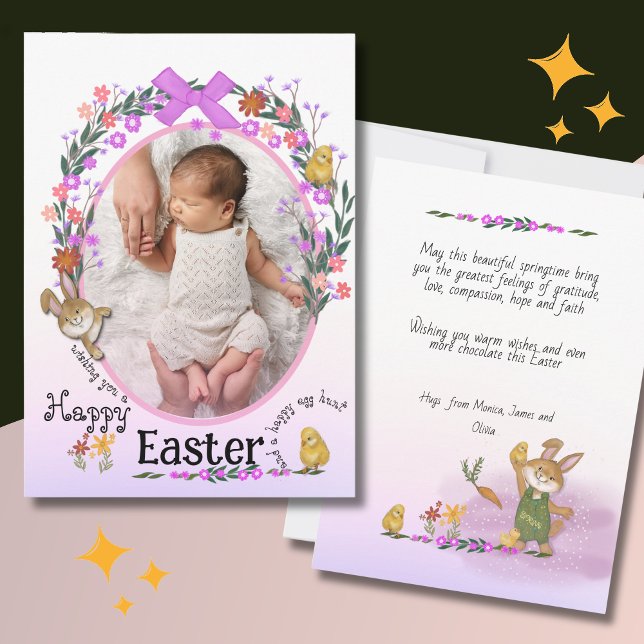 Conejo de Pascua con flores Tarjeta fotográfica ( Easter bunny with flowers Photo Card )