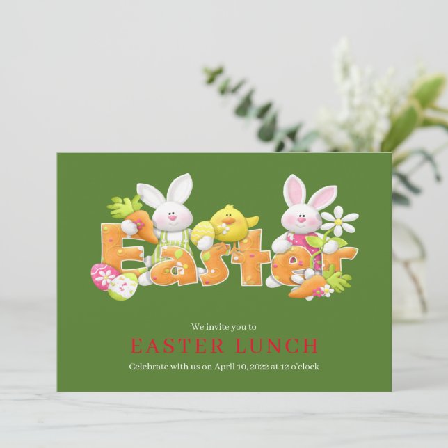 Conejo de Pascua con graciosas tarjetas de felicit (Anverso de pie)