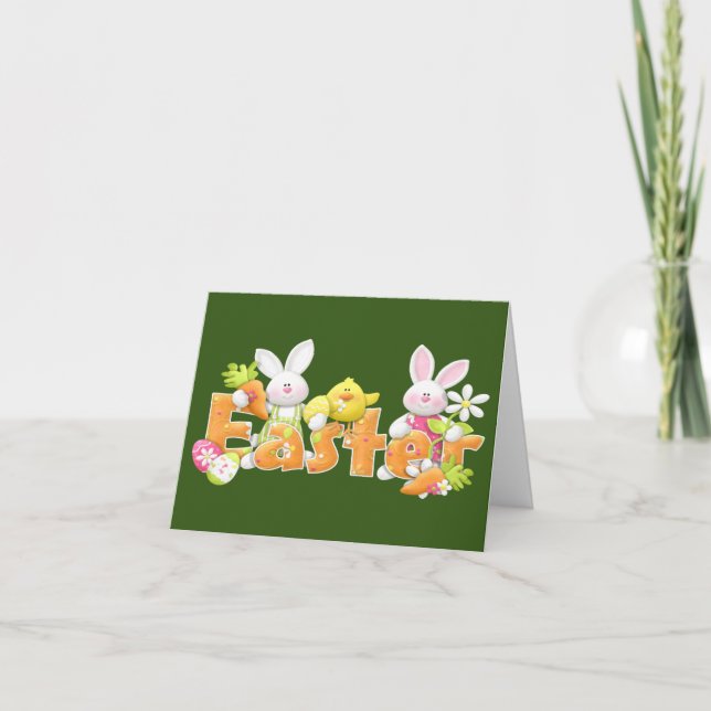 Conejo de Pascua con graciosas tarjetas de felicit (Anverso)