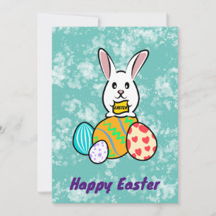 Conejo de Pascua con pancarta en huevos de Pascua