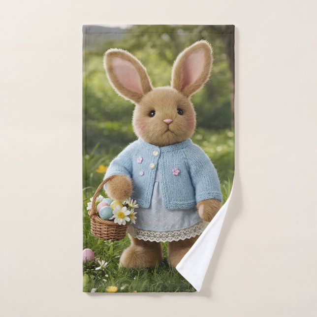 Conejo de Pascua con una cesta de huevos (Toalla de mano)