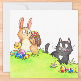 Conejo de Pascua de dibujos animados retro y tarje