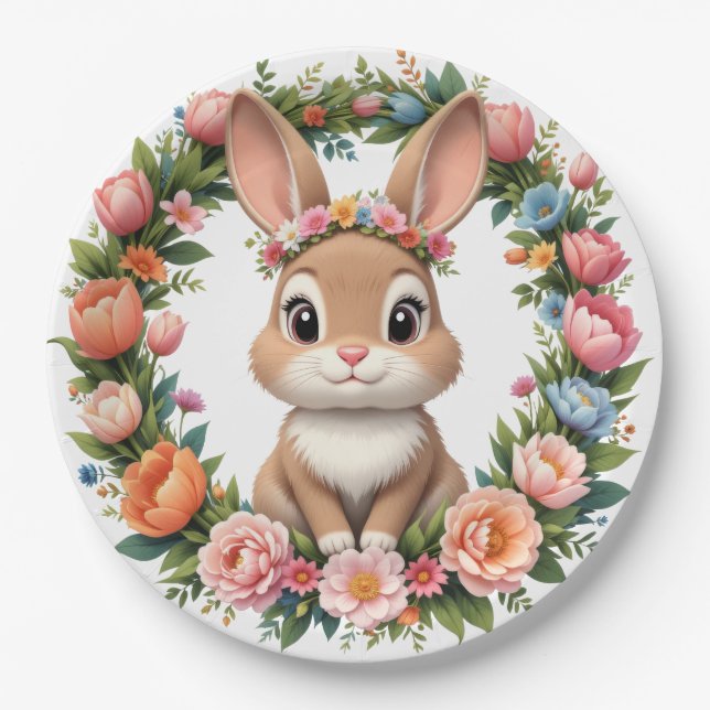 Conejo de Pascua de plato de papel de primavera (Anverso)