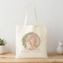 Conejo de Pascua en bolso tote de jardín