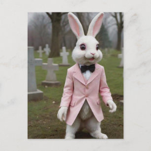 Conejo de Pascua extraño en postal de cementerio