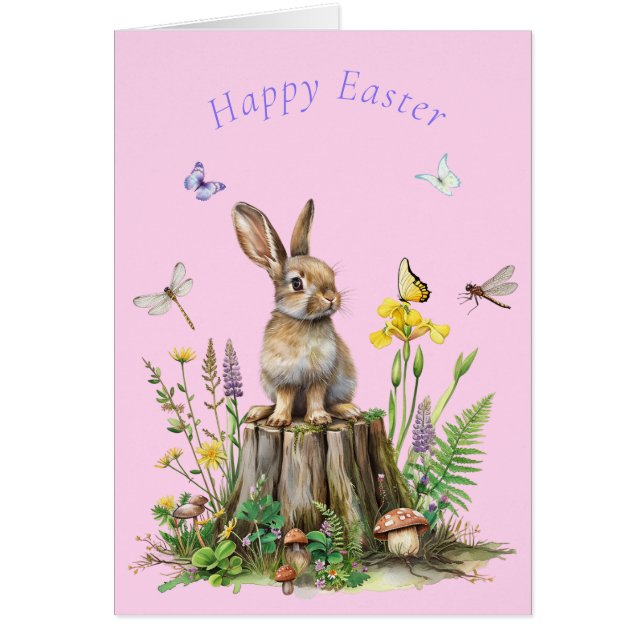 Conejo de Pascua Feliz Mariposas Hongos Libélula (Frente)