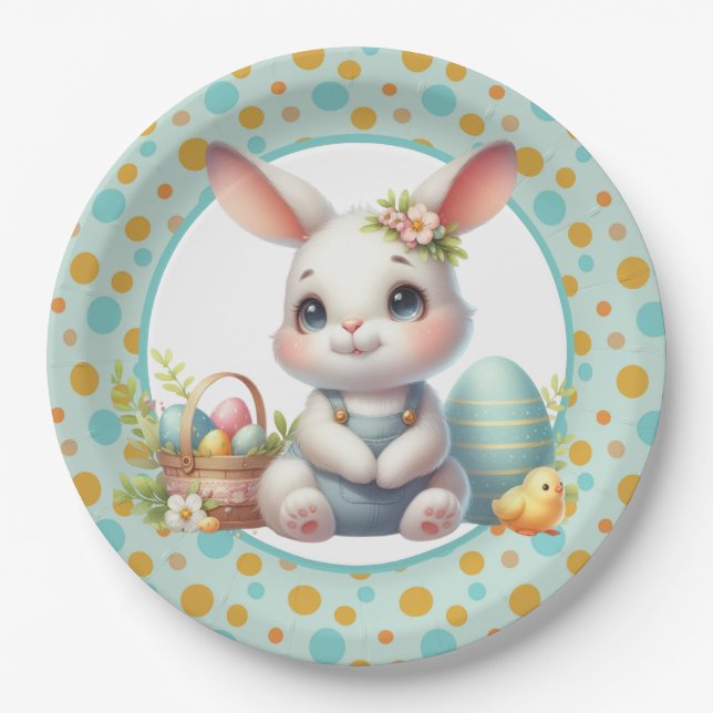 Conejo de Pascua Feliz Plato de Papel (Anverso)