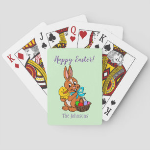 Conejo de Pascua feliz y deco de cartas de juego