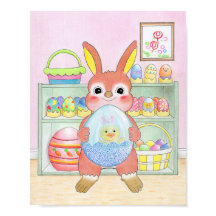Conejo de Pascua Huevos Coloridos Póster Lindo Niñ