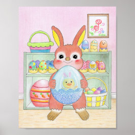 Conejo de Pascua Huevos Coloridos Póster Lindo Niñ