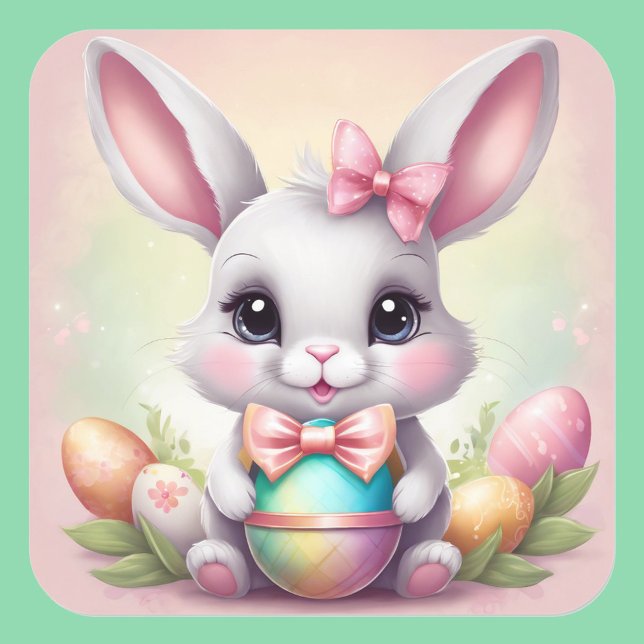Conejo de Pascua Pegatina floral lindo en colores  (Subido por el creador)