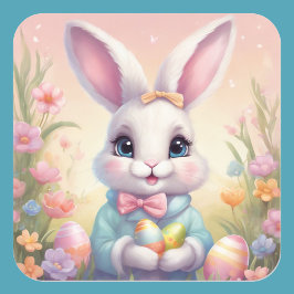 Conejo de Pascua Pegatina floral lindo en colores 