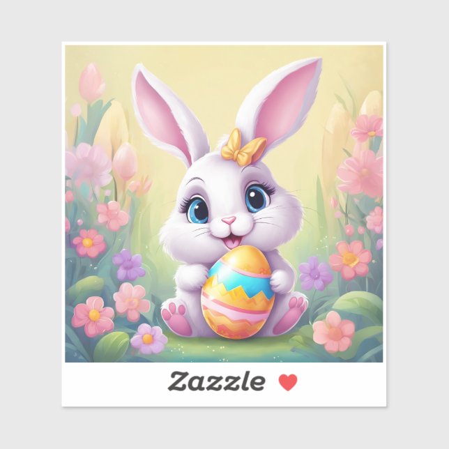 Conejo de Pascua Pegatina floral lindo en colores  (Hoja)