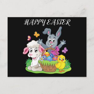 Conejo de Pascua, postal de cordero y pollo.