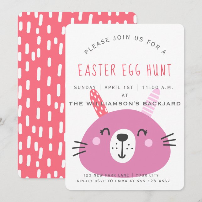Conejo de Pascua Rosa | Invitación a la caza de hu (Anverso / Reverso)