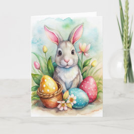 Conejo de Pascua y huevos pintados Tarjeta de vaca