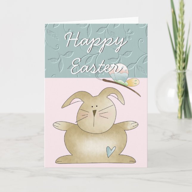 Conejo de Pascua y Mariposa : Tarjeta Feliz Pascua (Anverso)
