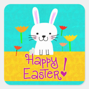 Conejo de Pascua y Pegatinas de Tulips "Happy East