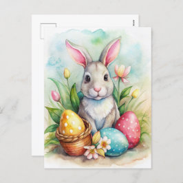 Conejo de Pascua y tarjeta de felicitación de huev