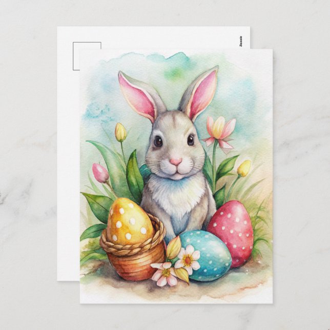 Conejo de Pascua y tarjeta de felicitación de huev (Anverso / Reverso)